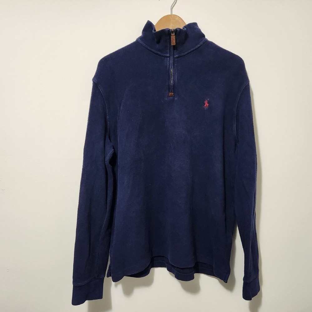 POLO RALPH LAUREN Men's Navy Blue Sweater  1/4 Zip Mock Neck Size M